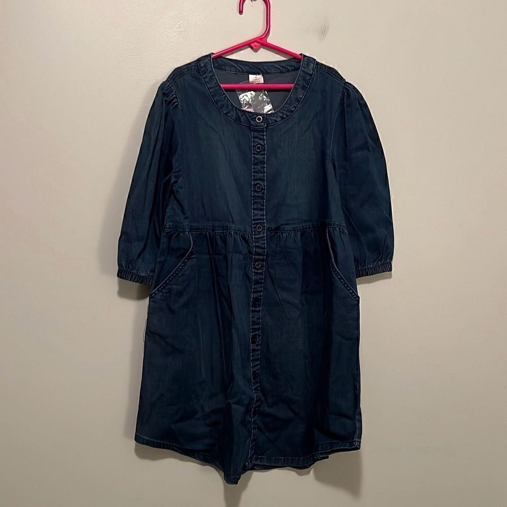 Evsie Kid's Blue 3/4 Sleeve Button Down Chambray Dress Size Medium NWT